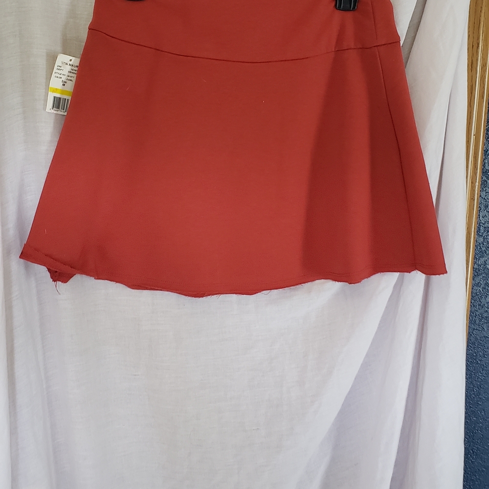 Red A-Line Mini Skirt with Asymmetrical Hem for Work